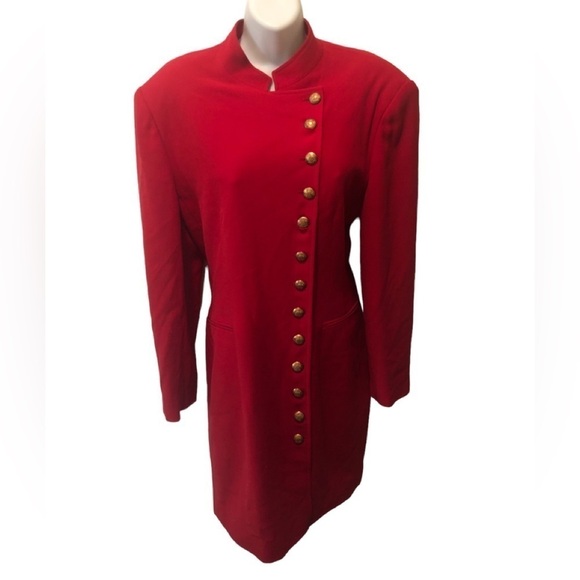 VTG Lauren Ralph Lauren Longline Wool Military Style Red Midi Dress 16 Lined - Picture 1 of 8